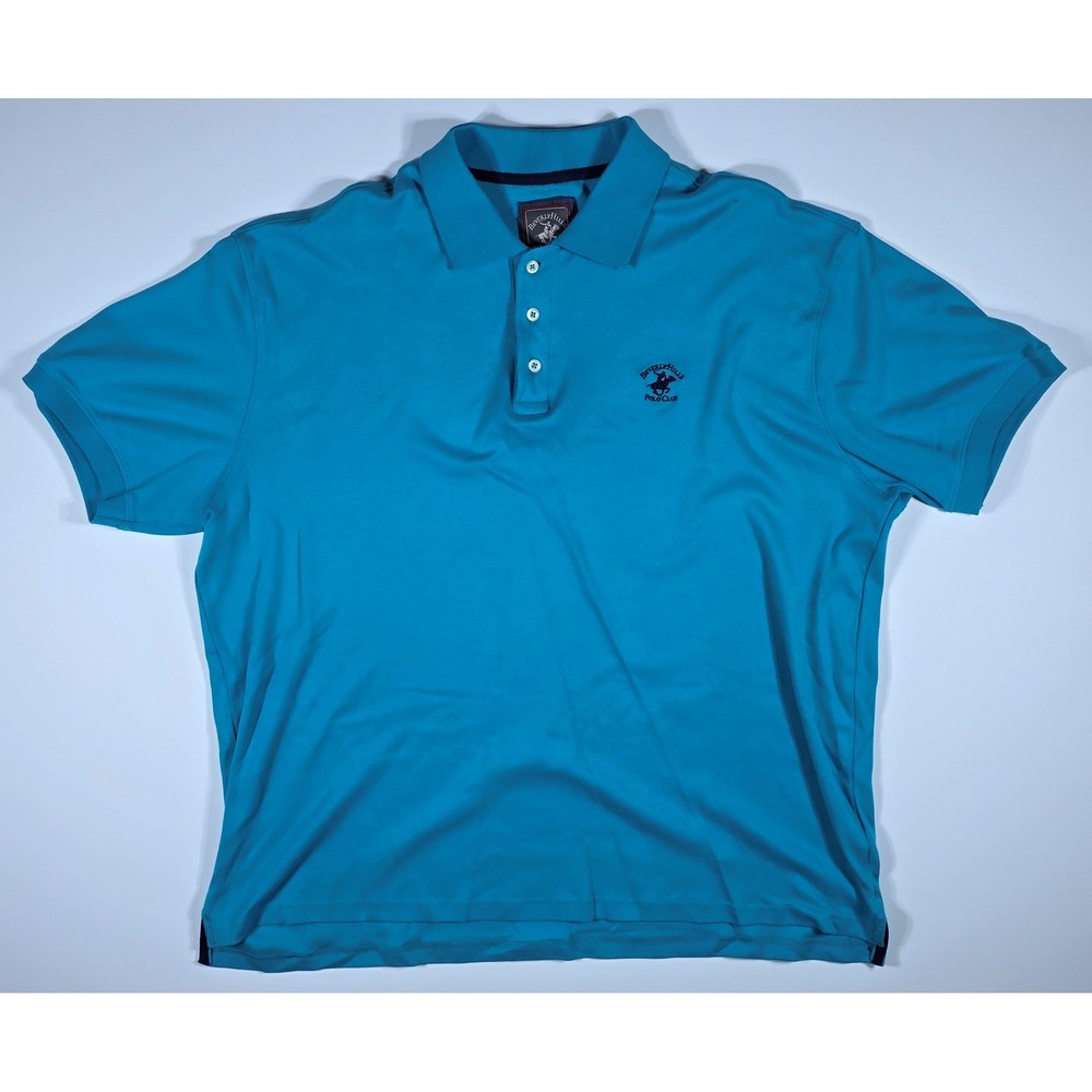 Beverly Hills Polo Club Mens XL Teal Blue Cotton Modern Fit Short Sleeve Polo